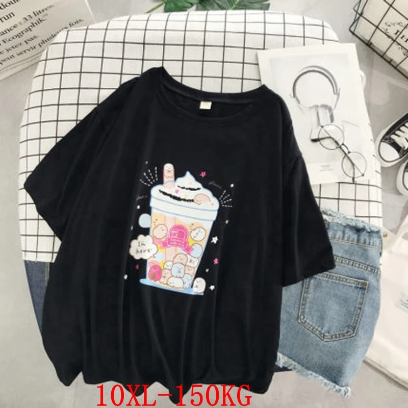 

Large size women's T-shirt big size 7XL 8XL 9XL 10XL summer round neck short sleeve loose black and white red big T-shirt top