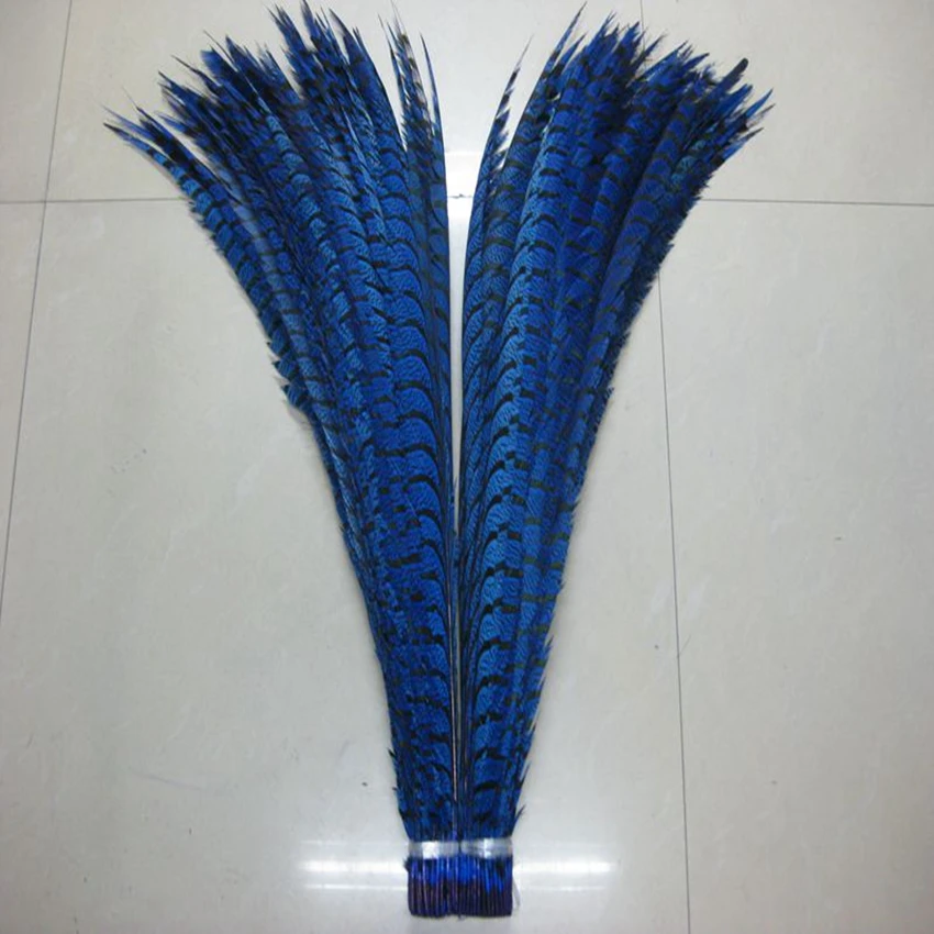 

Free Shipping 80-90CM 30-35 Inch 50PCS Royal Blue Dyed Lady Amherst Pheasant Zebra Feathers Natural Pheasant Tail Plumas Plume