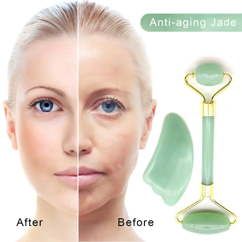 

Natural Crystal Jade Roller Facial Thin Massager Box Skin Slim Pink Stone Guasha Gem Anti Wrinkle Remover Gua Sha Gift Set Tool