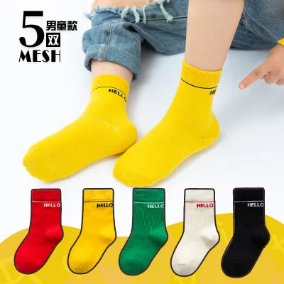 Calcetines gruesos de algod&oacute;n para ni&ntilde;os y ni&ntilde;as, medias de tubo, 5 pares, Oto&ntilde;o e Invierno-0