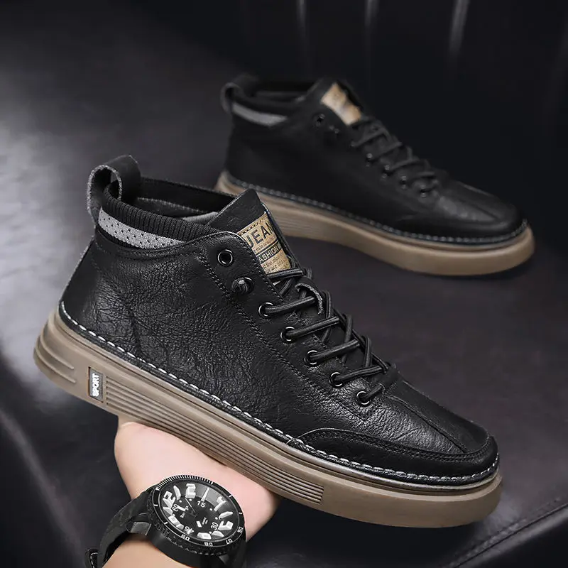 

Men's Leather Shoes Lace Up Trend Comfortable Men Shoes Outdoor British Fashion Men Sneakers Zapatos De Hombre