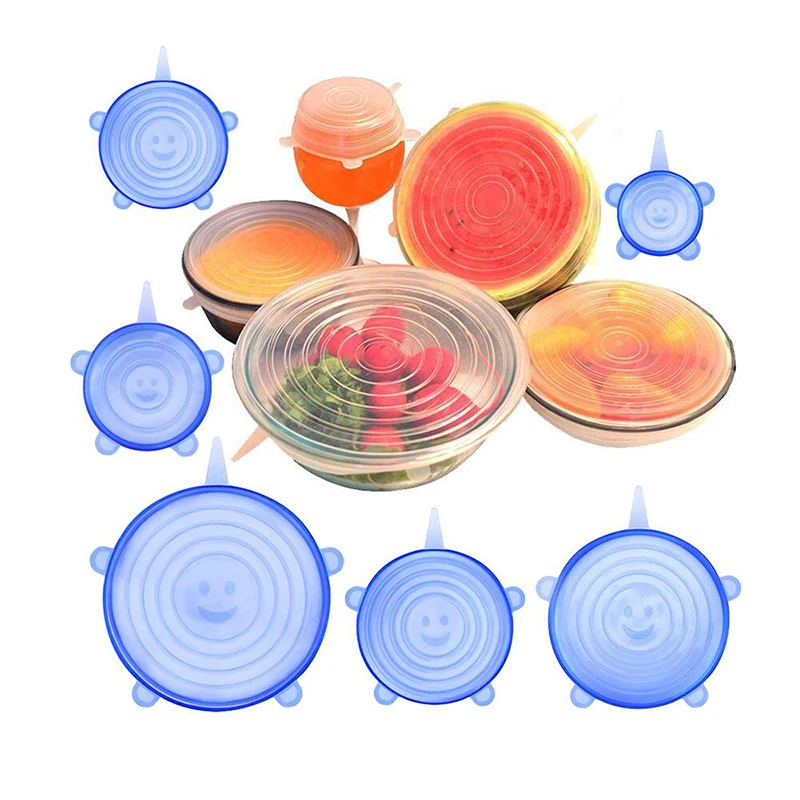 6 шт./упаковка силиконовые крышки для кухонной посуды|Крышки посуды| |
