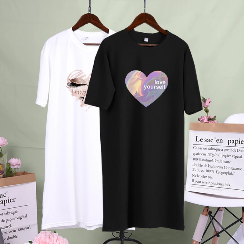 

Harajuku Women Dress Love Bright Eyes Print o Neck Summer Short Sleeve Casual Party Mini T-Shirt Robe Femme