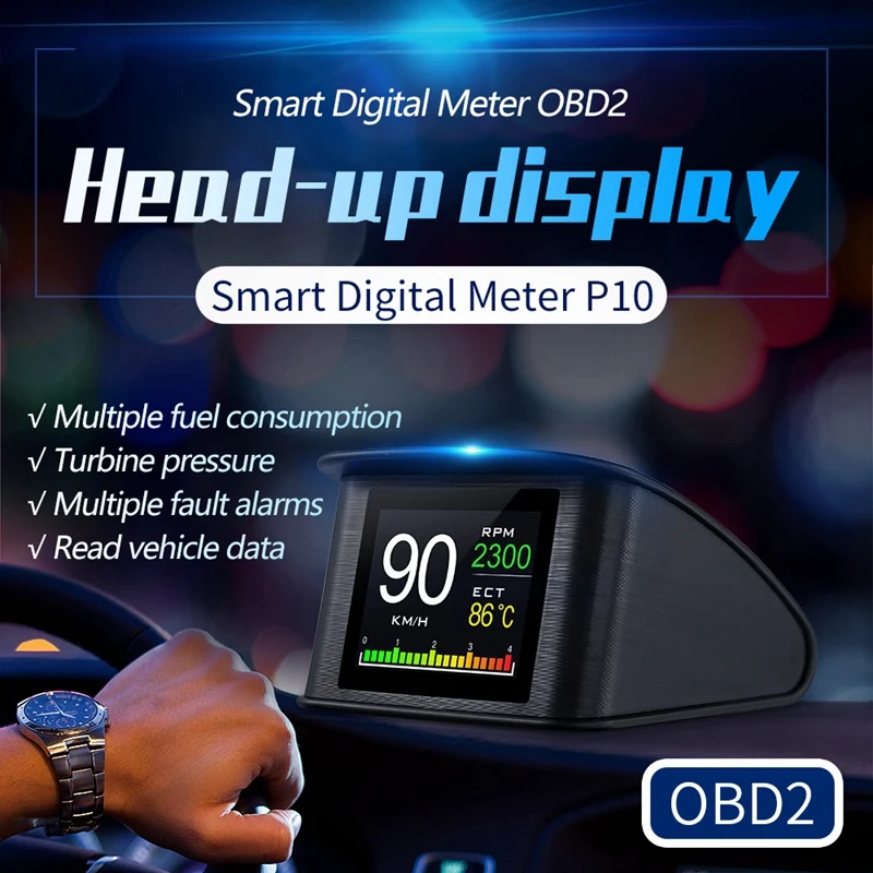 

Universal Car HUD Head Up Display Digital GPS Speedometer with Speedup Test Overspeed Alarm for with EUOBD 2 Interface