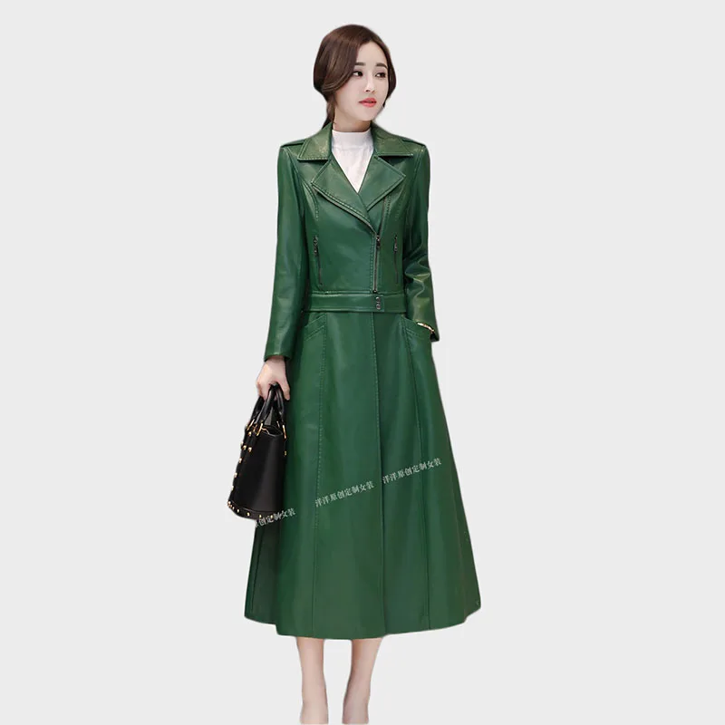 High quality Leather clothes Women Leather trench coat Korean style soft long coats Fashionable female clothing Free shipping 89 enlarge