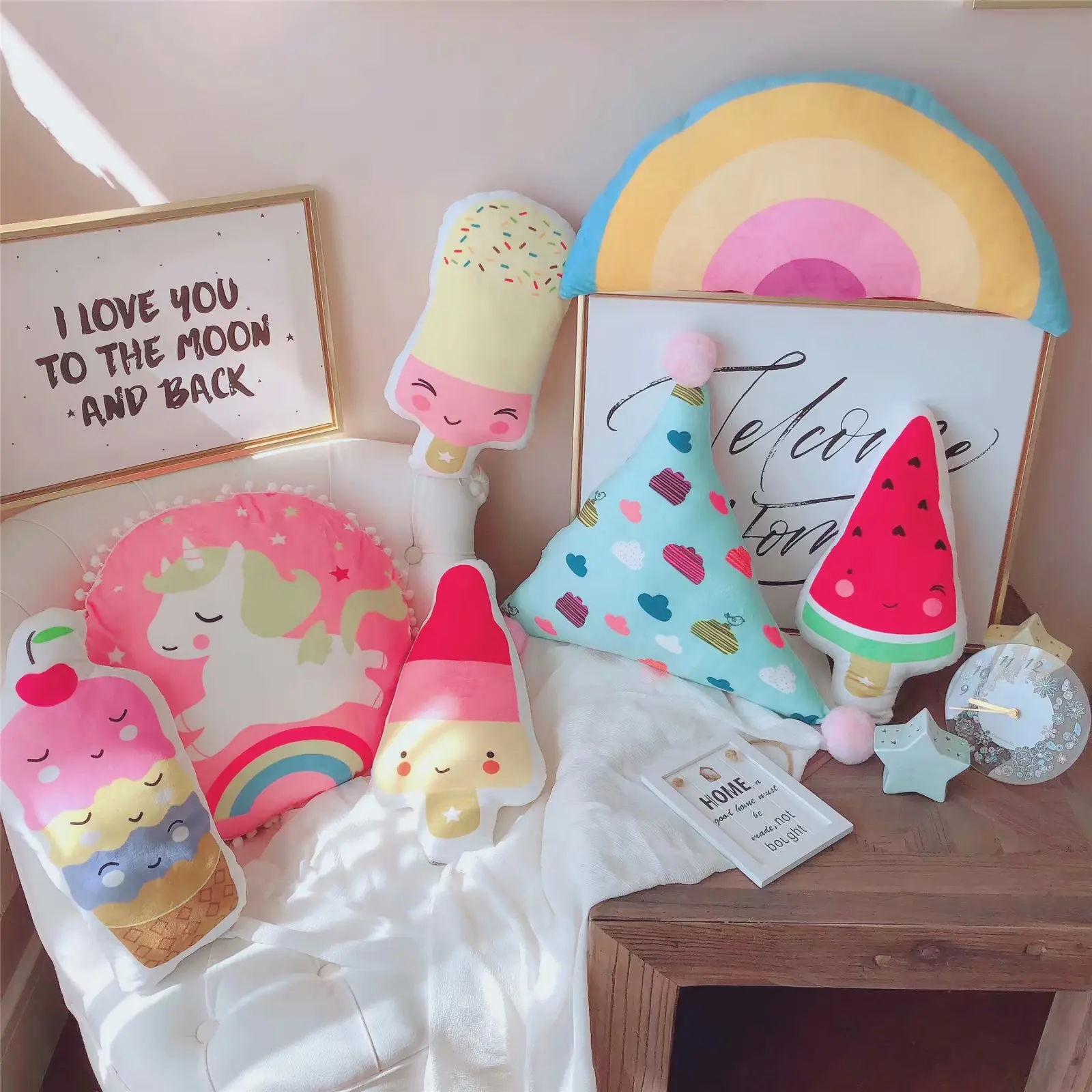 Фантазия мультфильм платье кремового цвета радуги и облака единорог узор