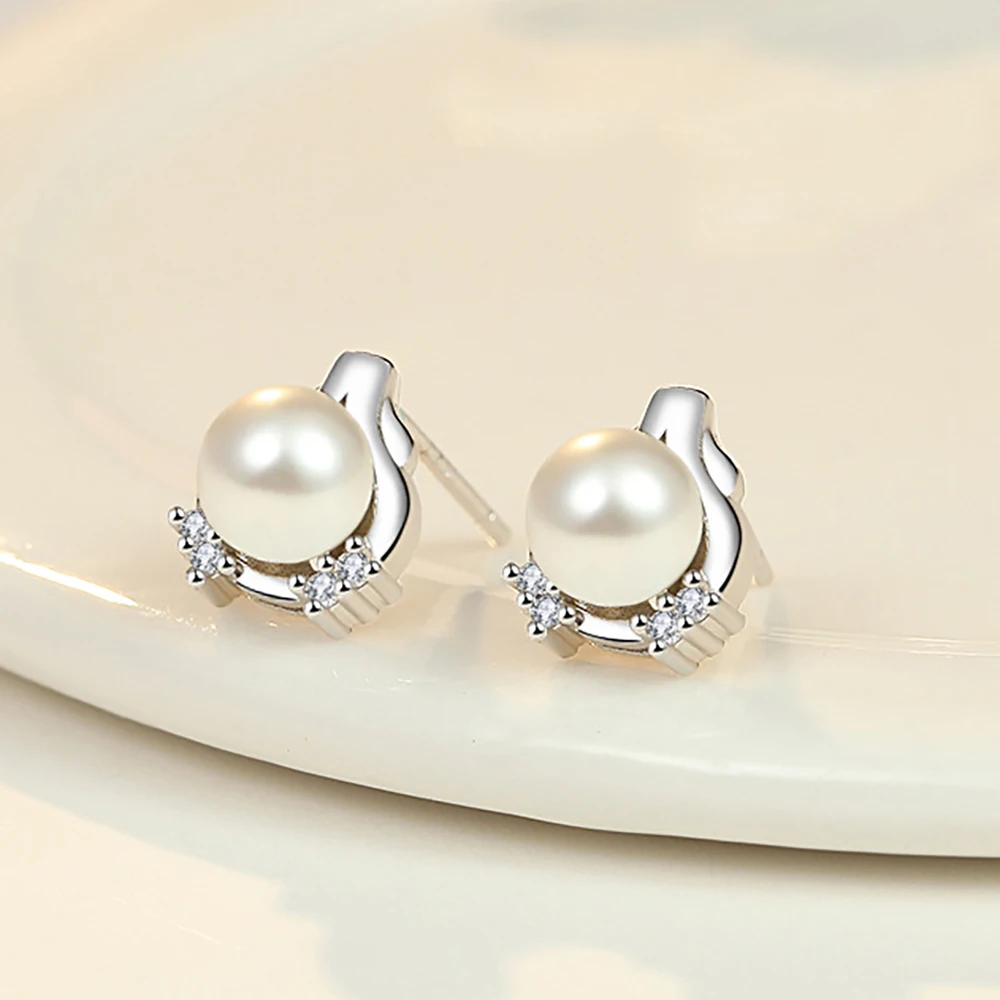 Модные серьги гвоздики с жемчугом и цирконием для женщин винтажные серебряные из