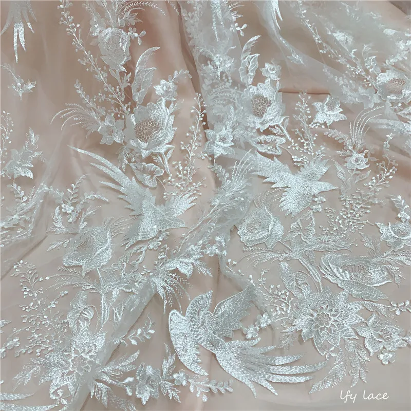 Новинка 2020 г. белое Тюлевое кружево с блестками и вышивкой французское свадебное