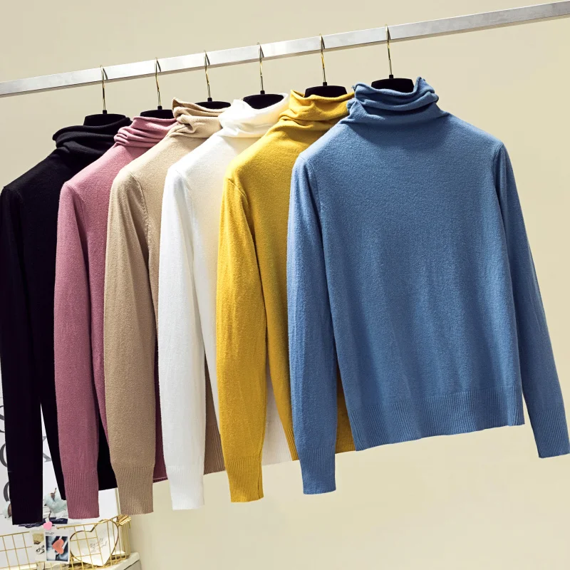 

Loose New Autumn Winter 2021 High Collar Turtle neck Pullover Bottoming Shirt Solid Color Sweater Women's Bottom Shirt 91B