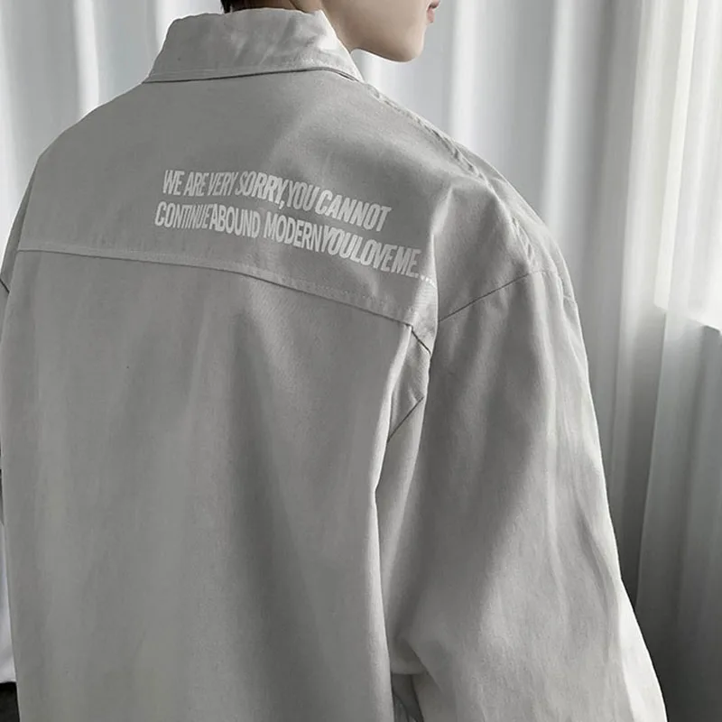 

Men Shirts Spring Autumn Ins Cargo Shirt Males High Street Print Long Sleeve Tops Korean-style Ulzzang Harajuku Hipsters Outwear