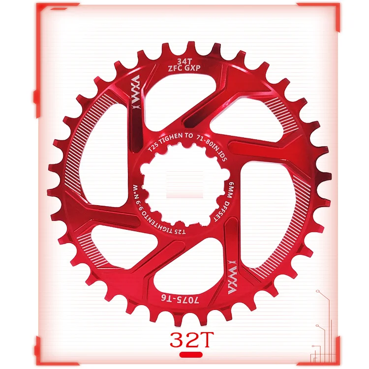 Red 32T 1PCS VXM MTB GXP велосипед fixed фиксированная зубчатая рукоятка 34T 36T 38T 40T бензопила для sram gx xx1 X1 x9 GXP pedivela смещение 6 мм - Цвет: Red 32T 1PCS