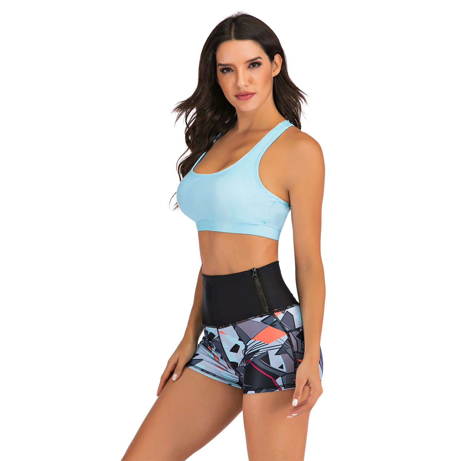 Женский купальник бикини с пуш ап голубой жилет высокой талией комплект пляжная