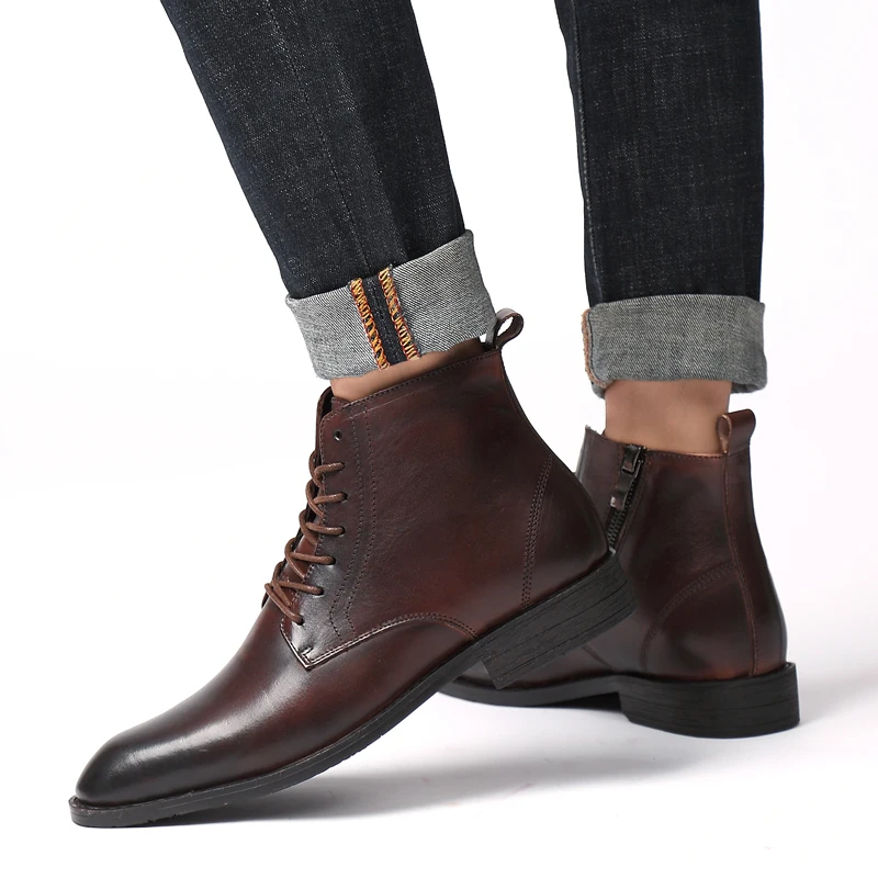 

Autumn And Winter Shoes Top Quality Men Boots Natural Leather Waterproof Bussiness Snow Boots Lace-Up Rubber Shoes Dropshipping