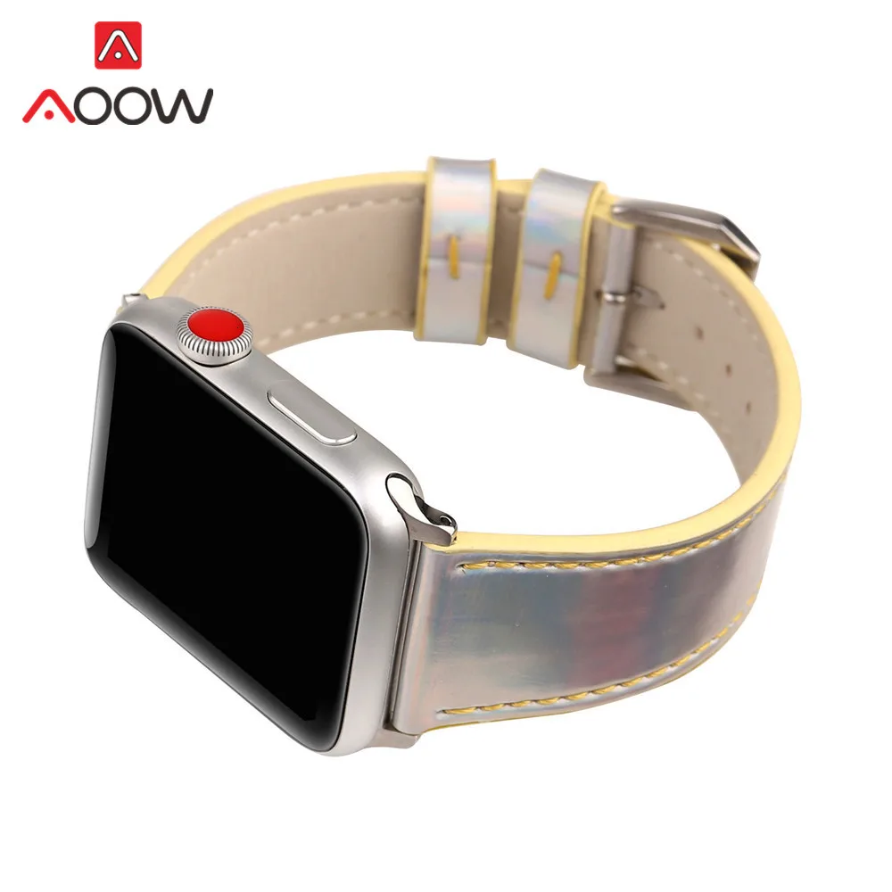 Модный Цветной кожаный ремешок для Apple Watch iwatch 4, 40 мм, 44 мм, 38 мм, 42 мм, лазерный ремешок для мужчин и женщин