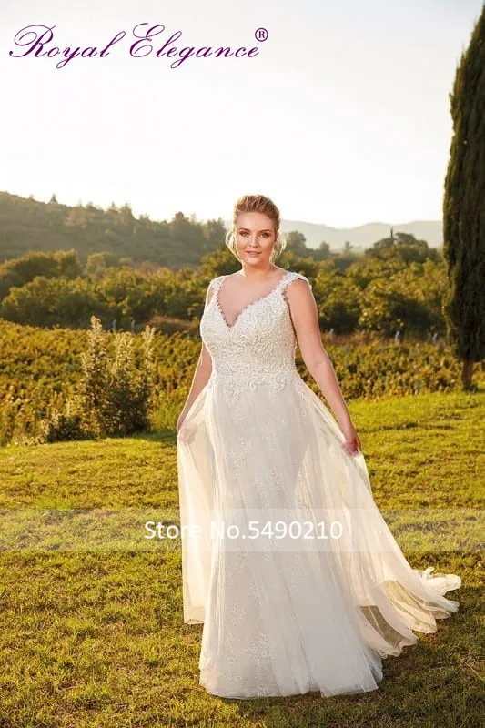 

Royal Elegance Plus Size Customs Made Wedding Dress Beaded Bodice Backless Tulle Overlay vestido de noiva