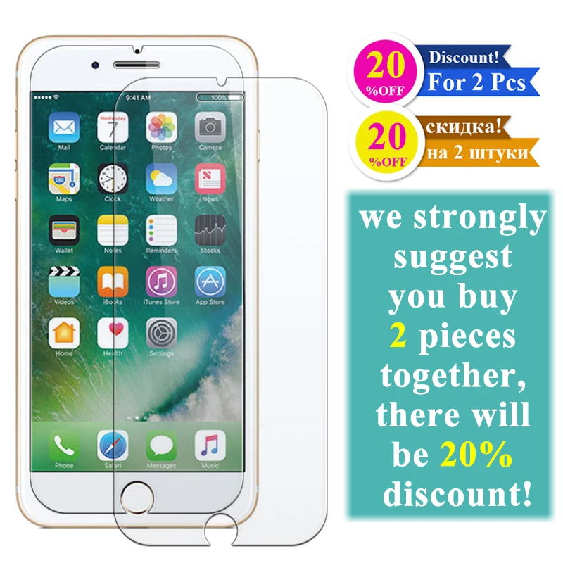 2 шт протектор экрана для iPhone 7 iPhone7 7Plus закаленное стекло 8 Plus iPhone8 8 Plus бронированная защита iPone 7P 8 P Tremp Glas i