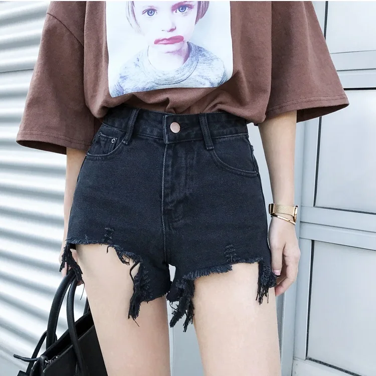 

High Waist Jeans Traf Shorts Women's Jeans Maneskin Street Women's Clothing Raw Edge Ripped Denim All-Match Slimming Y2k Pants