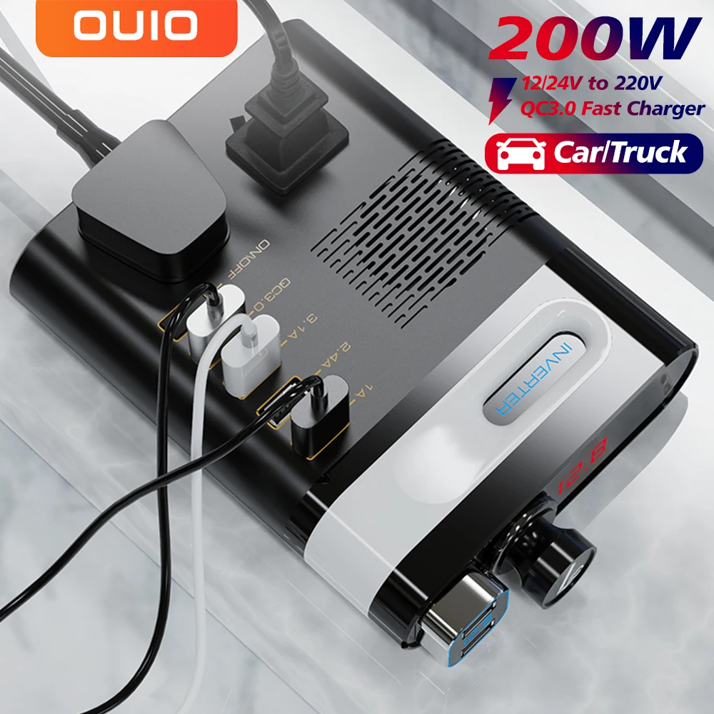 200 Вт USB автомобильное зарядное устройство инвертор 12 В 24 220 преобразователь