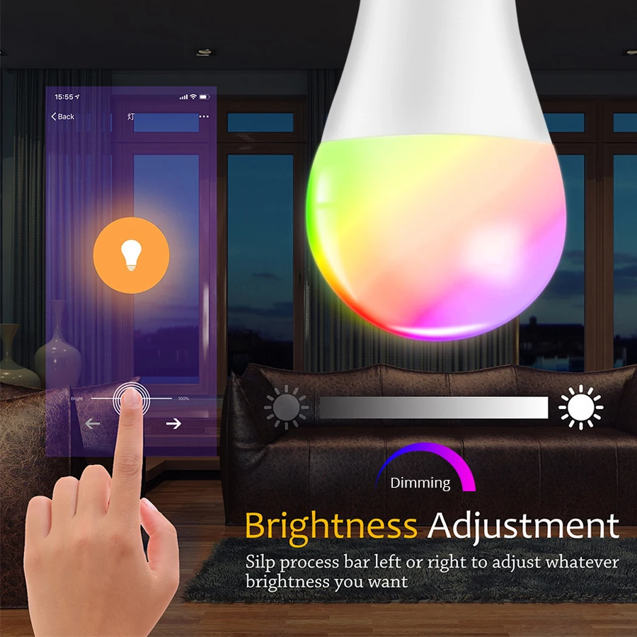 

EeeToo E27 Wifi Smart Bulb Colorful RGB LED Lamp Wireless Night Light for Bedroom Lampe de Chevet Smart Lights Works with Alexa
