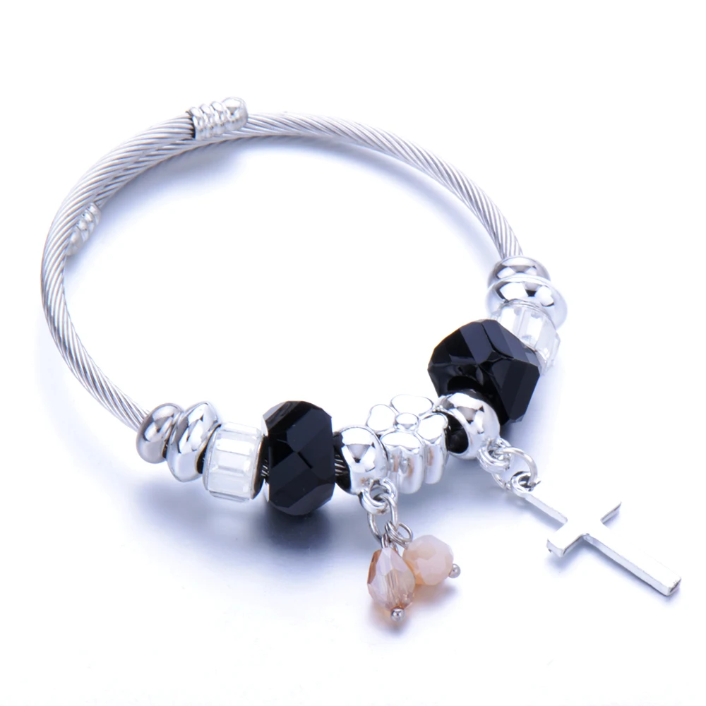 Женские браслеты из нержавеющей стали с кристаллами и крестом Проволочный
