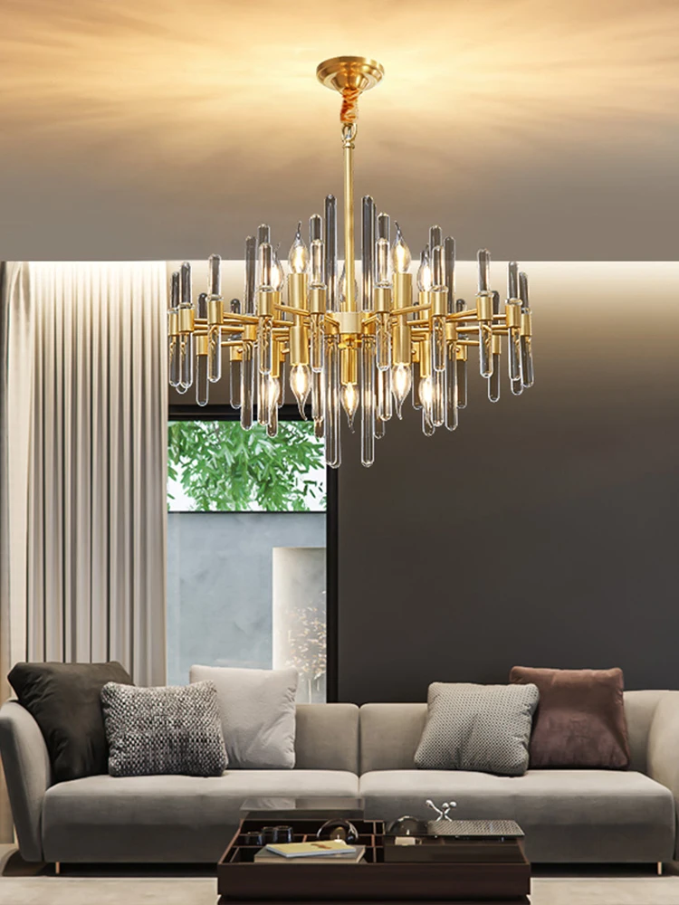 

Nordic copper modern light luxury chandelier simple living room bedroom dining room glass lamp
