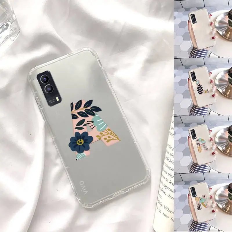 

Custom 26 letter flower Phone Case Transparent For VIVO X 60 50 30 27 23 21 20 9 pro plus S i + Soft TPU Clear Mobile bags