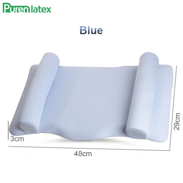 Blue Ортопедическая подушка для новорожденных из фиолетового латекса, подушка для коррекции головы, поддержка шеи для младенцев, предотвращение синдрома плоской головы - Цвет: Blue