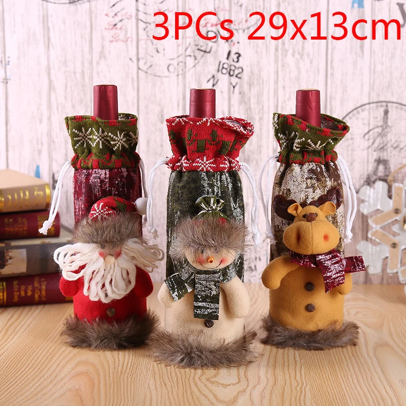 H 3PCS Рождественская Крышка для бутылки вина рождественские украшения для дома Санта-Клаус Снеговик Navidad рождественские вечерние настольные Декорации для вечеринок - Цвет: H 3PCS
