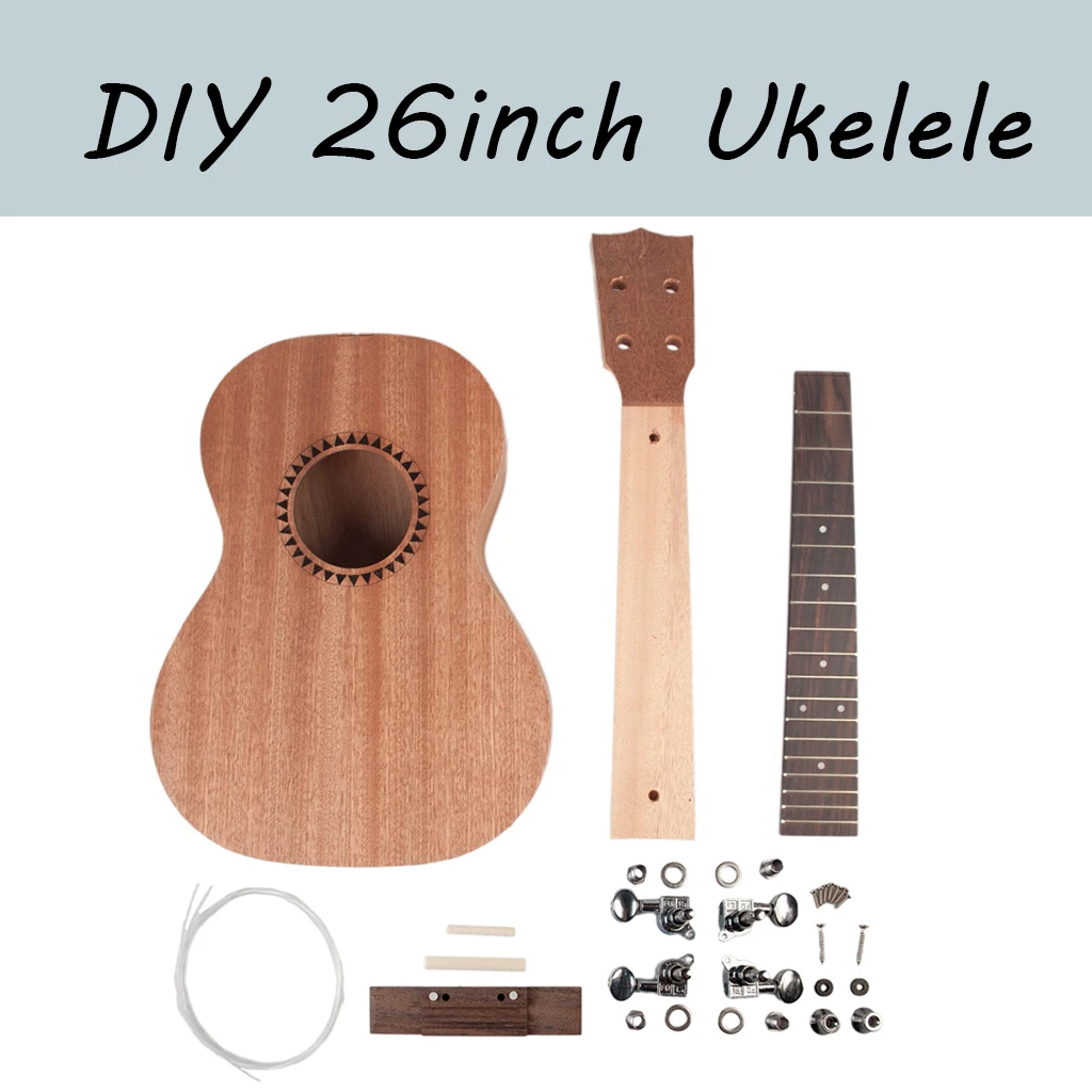 

DIY 26 дюймов Гавайская гитара гавайская гитара DIY Набор Sapele Дерево тело палисандр Гриф W/колышки Струнный мост Гайка Набор