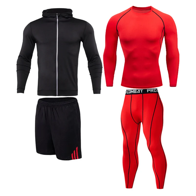 4-piece suit Комплект из 4 предметов, мужская спортивная одежда, Компрессионные спортивные костюмы, быстросохнущие комплекты одежды для бега, спортивный костюм для бега, тренировок, тренажерного зала, фитнеса, спортивный костюм - Цвет: 4-piece suit