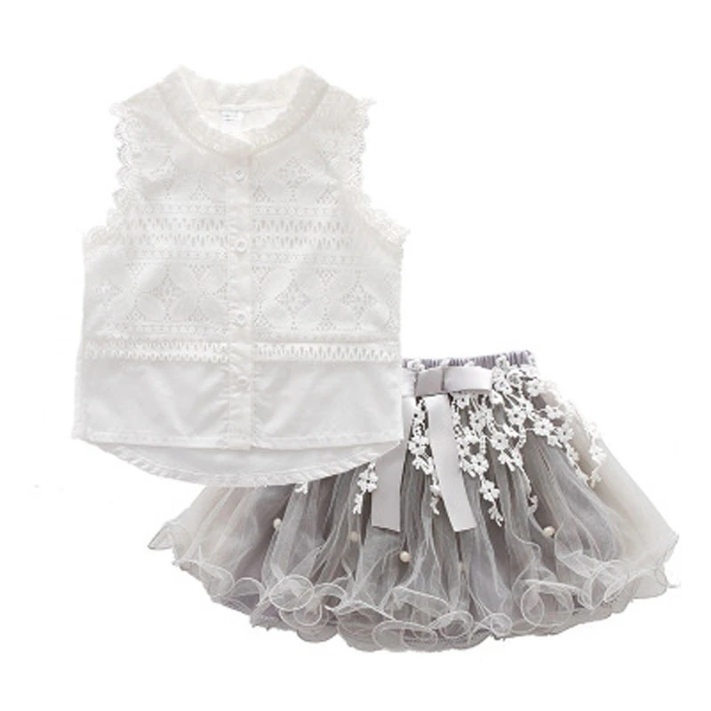 

Girls Clothing Sets Summer Lace T-Shirts Floral Tutu Skirt 2Pcs Suits Girls Clothes Sets Fashion Princess Kids Outfits
