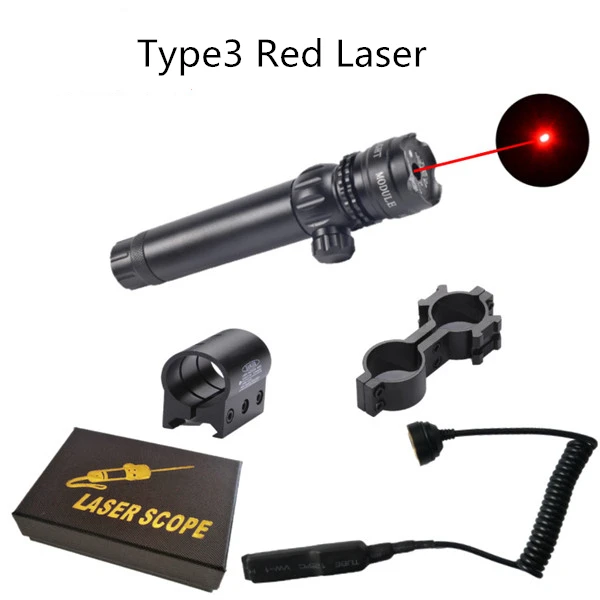 Type3 Red Laser Зеленый/красный точечный лазерный прицел набор тактическое оружие Регулируемый дистанционный переключатель давления винтовка прицел+ рейка крепление для ружья охоты - Цвет: Type3 Red Laser