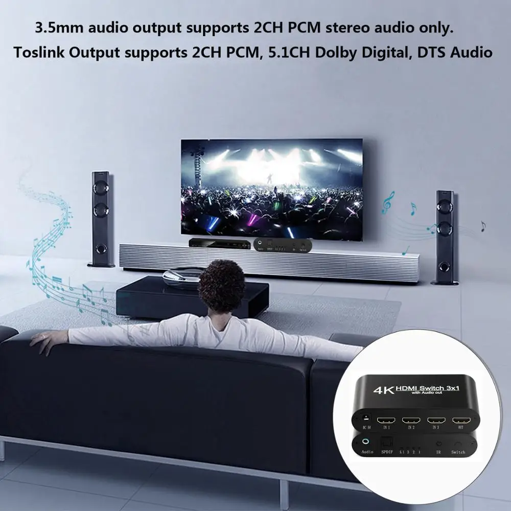 HDMI аудио экстрактор конвертер 5.1CH/ 2CH сплиттер 4k стерео аналоговый
