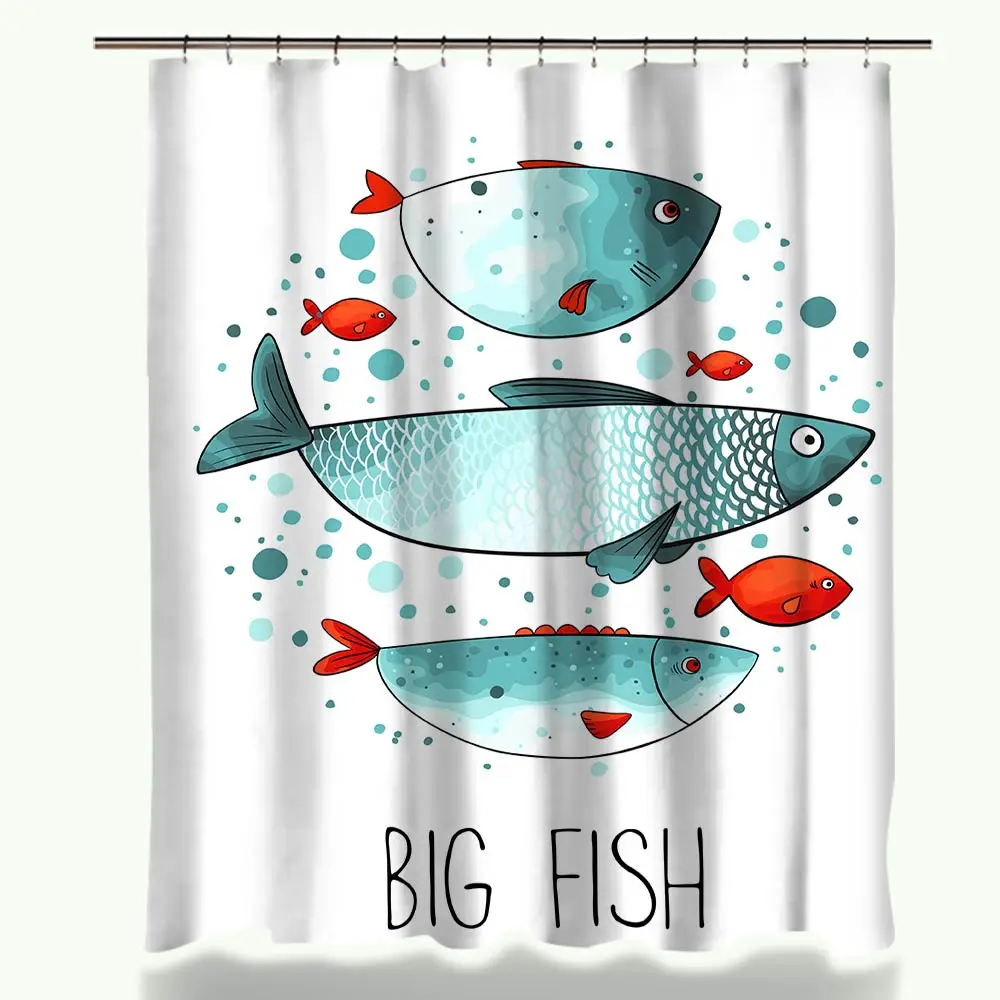 

Занавеска для ванной из полиэстера, с рисунком рыбы, 12 крючков