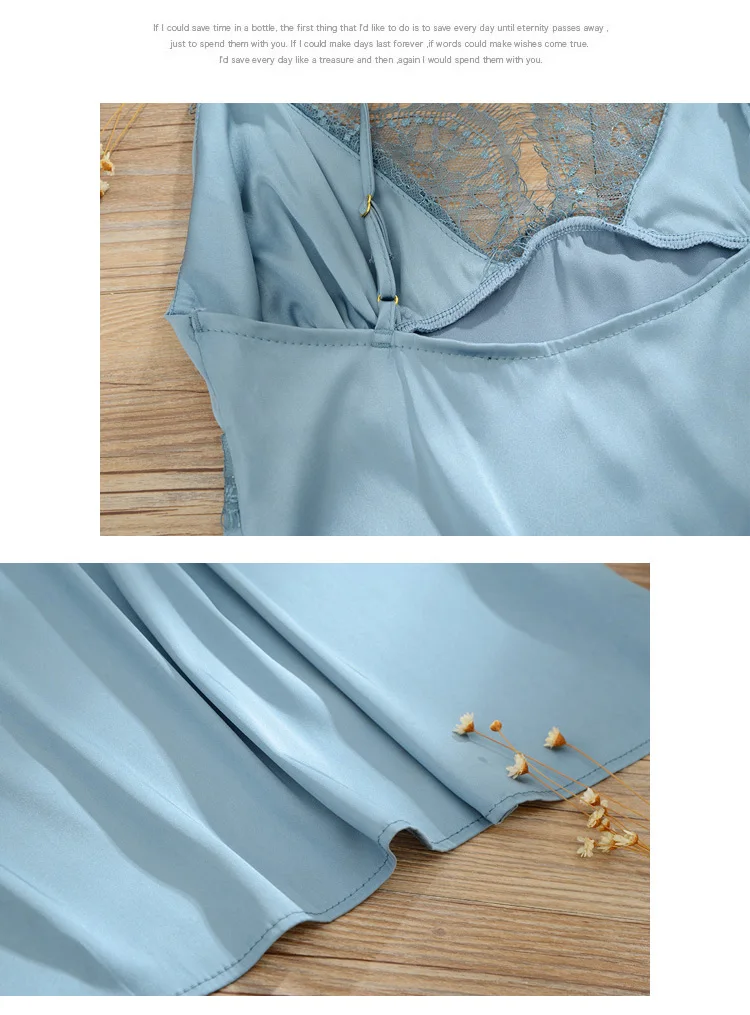 SP&CITY French Elegant Silk Satin Sexy Sleepskirt Exotic Deep V Sleepwear Women Camisole Solid Lace Floral Embroidery Nightwear