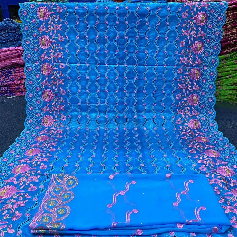 

5+2 yards New arrival Stone african Bazin riche fabric with beads embroidery lace With scarf dress material Nigerian LX011201