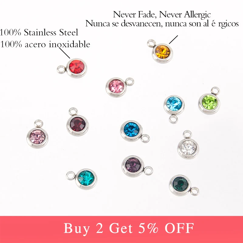 Подвески из нержавеющей стали с красочными кристаллами 6 мм для ювелирных