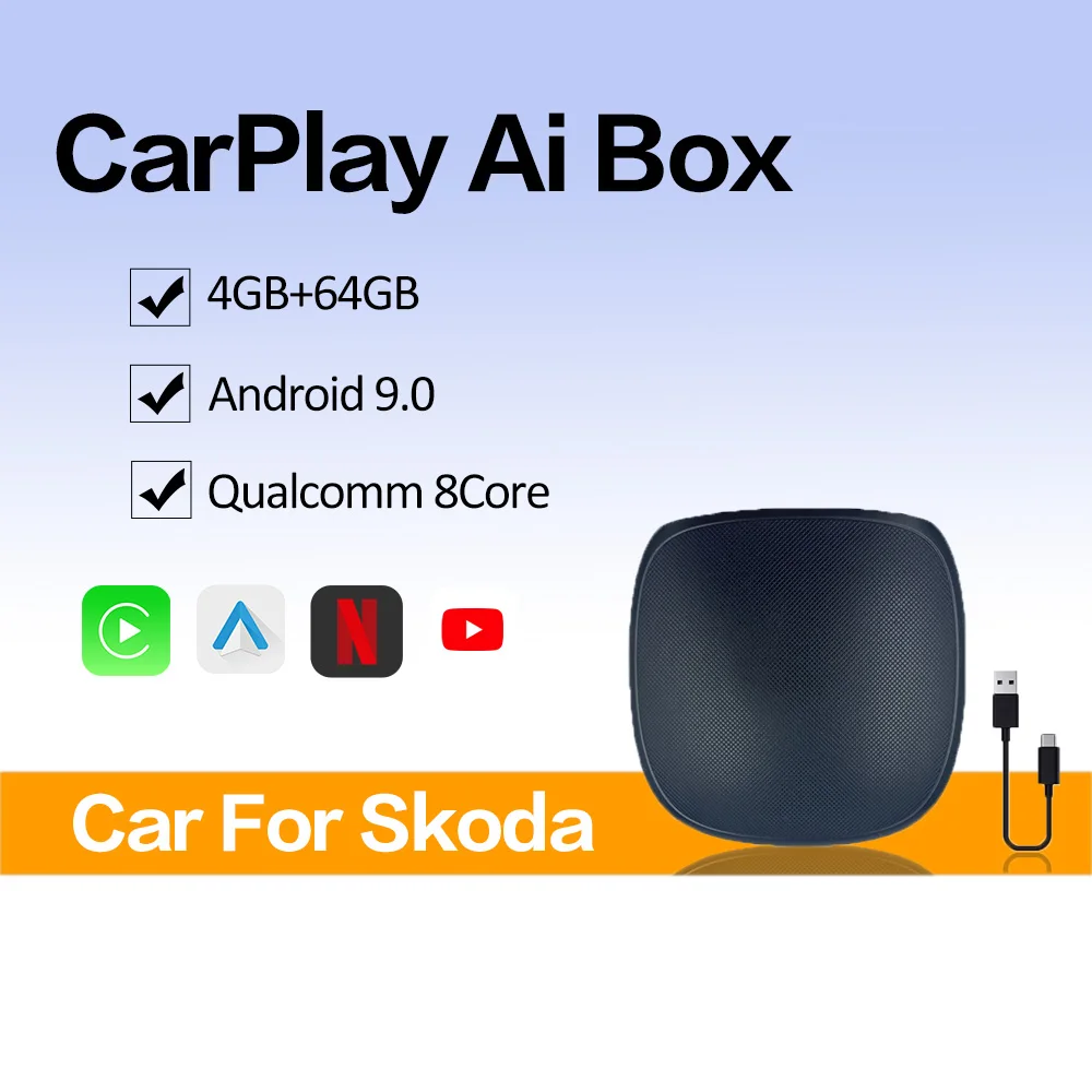 

UX999 Pro Carplay Ai Box Wireless Radio Netfilx Android Auto 9.0 Adapter Carplay 4G+64G Dongle Car Multimedia Player For Skoda