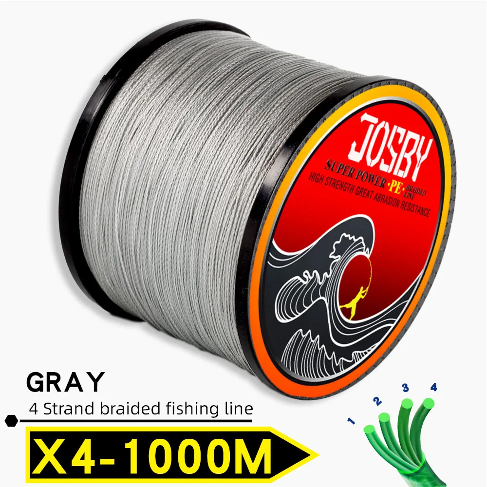 X4-Gray1000m JOSBY плетеная леска 1000 м мультифиламентная PE 4 нити рыболовный шнур 10LB-85LB сильная Японская Технология оранжевый 9 цветов - Цвет: X4-Gray1000m