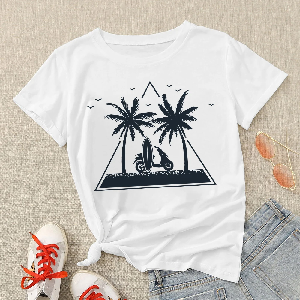 

Cosmic Belief Modern White Cropped Streetwear Tshirt Women Black Beach Printed Shirt Summer Minimalism Style Clothes Top