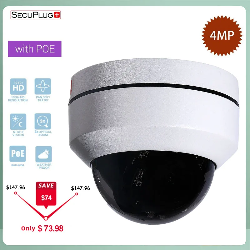 

5MP H.265 PoE Speed Dome PTZ IP Camera Mini Pan ONVIF CCTV Security Camera 4X Zoom Motorized Lens IR 40M P2P IP Camera