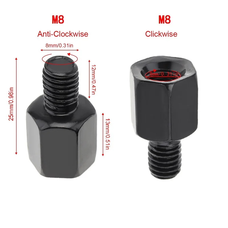 1PC M8 LR 1 шт. зеркальный адаптер M8 M10 10 мм 8 мм Универсальный черный мотоцикл зеркало заднего вида адаптер болт стальной металлический для мотоцикла - Цвет: 1PC M8 LR