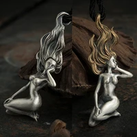 999 Sterling Silver Sexy Naked long hair Girl Pendant charm jewelry (without chain) thai silver hip-hop girl Pendant Free Ship