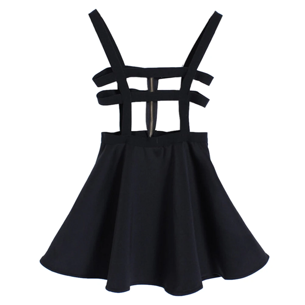 

Retro Women Suspender Skirts Mini Girl Ruffles Skater Pleated Short Braces Skirt Back Zipper Hollow Out Skirt Faldas Jupe Straps