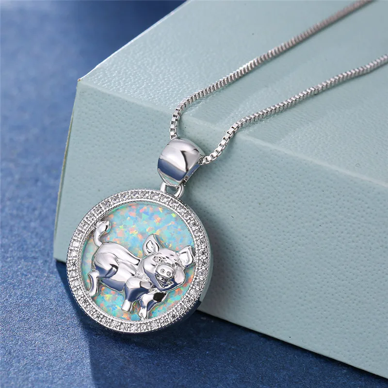 Уникальные женские большие круглые подвески в виде Свинки ожерелья серебряного