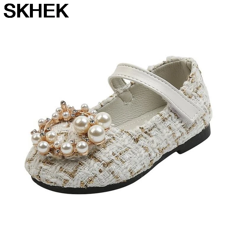 

SKHEK New Girls Shoes With Rhinestone Fashion Princess Sweet Antiskid Soft Children's Flats Kids Glitter Party Shoes