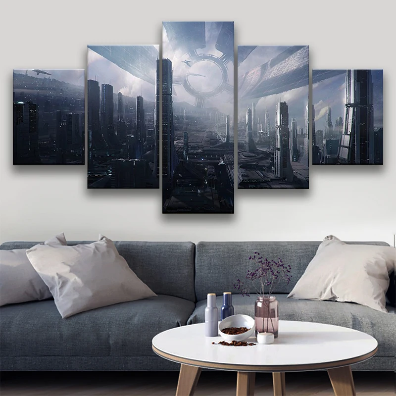 

5 Pieces Wall Art Canvas Painting Mass Effect The Citadel Gaming Poster Modular Picture Living Room Home Decoration