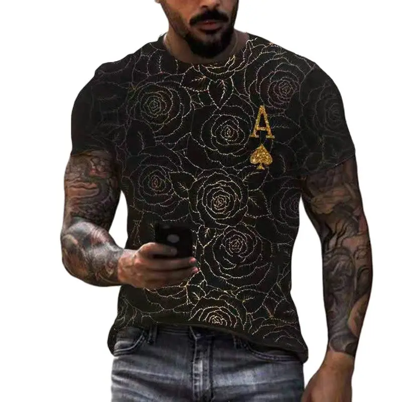 

Men's short-sleeved T-shirt O-neck apparel fashion 3D poker printed shirt summer loose breathable necessities clothing horse