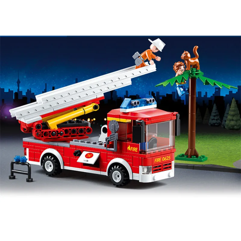 

DIY SLuban assembled building blocks toy for children's boy fire fighting hero series ladder fire truck birthday Christmas gift