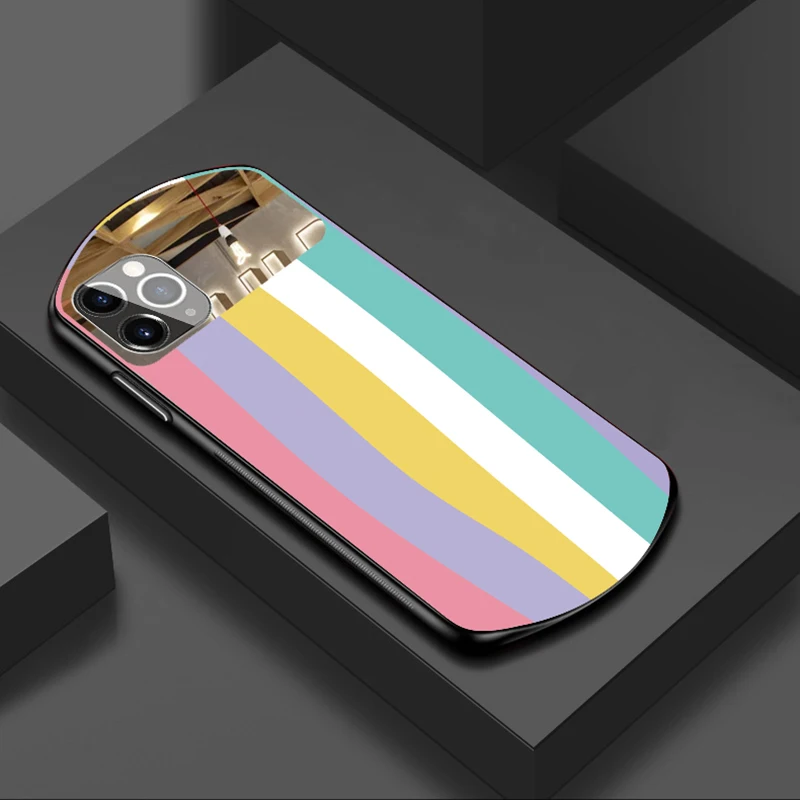 

Watercolor Oval Tempered Glass Case For iPhone 11 12 Pro Max 12 Mini X XR XS Max 8 7 Plus SE 2020 Mirror Silicone Colorful Cover